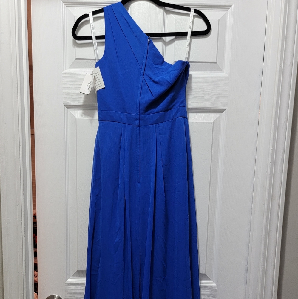 NWT DAVID'S BRIDAL  side-ruched one-shoulder bridesmaid/prom dress  Size:0 Blue